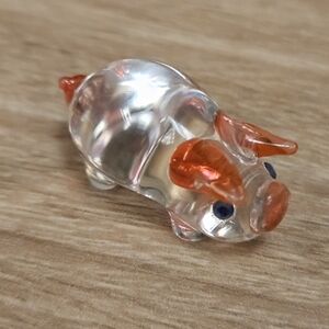 Handcrafted Clear Glass Pig Figurine with Pink Details .25" x 1"